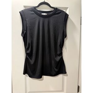 Nine West Cap Sleeve Ribbed Black Top
